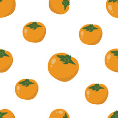 Persimmon vector seamless pattern cartoon isolated on transparent background.