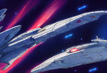 colorful space and spaceships