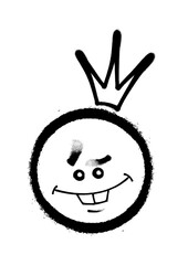 Fototapeta premium Graffiti emoticon with crown. Smiling face painted spray paint. Vector illustration