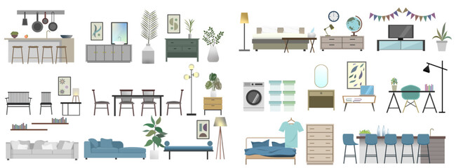 Collection of flat vector illustrations of furniture perfect for architectural presentations
