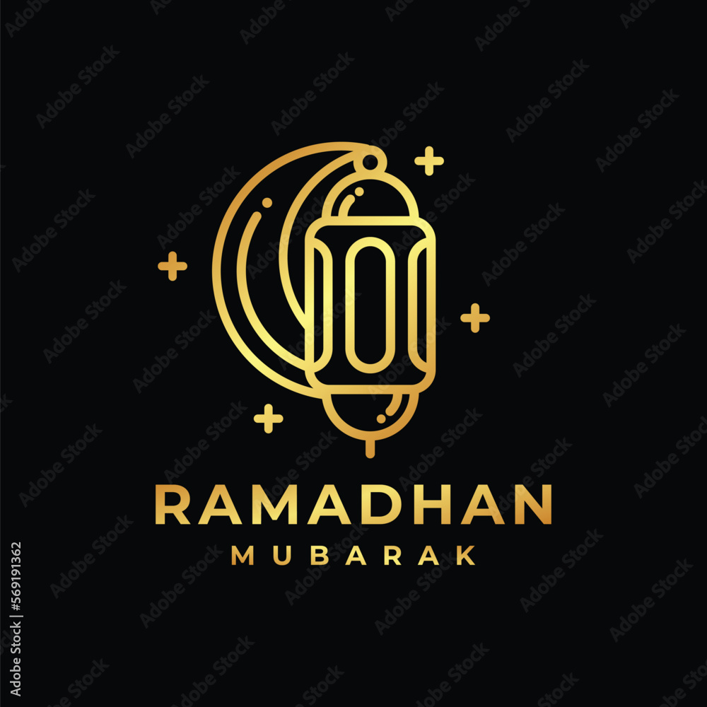 Wall mural Ramadan logo. Islamic lantern golden logo design vector illustration. Lantern logo vector