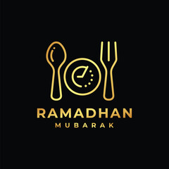 Fototapeta premium Ramadan fasting golden logo design vector illustration. Fasting logo vector