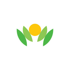 eco spring leaf and sun logo icon