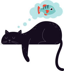 Cat think about fish flat icon