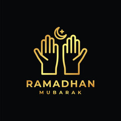 Ramadan logo. Islamic pray golden logo design vector illustration