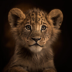 Portrait of a cute lion cub made with artificial intelligence
