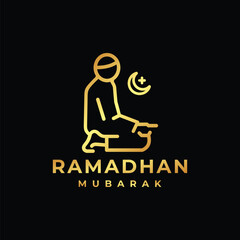 Ramadan logo. Islamic pray golden logo design vector illustration