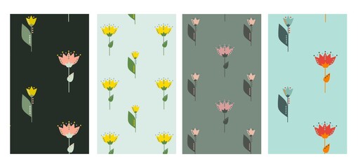 Set of abstract with wildflowers space templates for stories