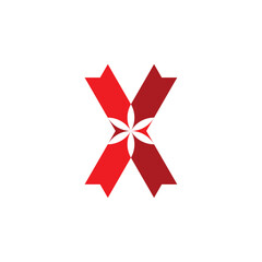 x letter ribbon with flower logo vector design
