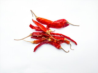 Spicy Dried chillies isolated on white background.