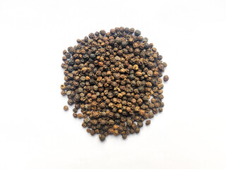 Top view of Black pepper spices or black pepper seeds
isolated on white background.
