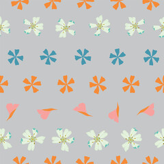 Vector gray seamless pattern background with blossoms. Floral March.