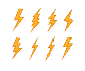 Lightning. Set Lightning bolt. Thunderbolt, lightning strike. flat style vector illustration. Vector
