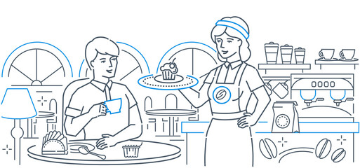 Coffee - modern line design style web banner