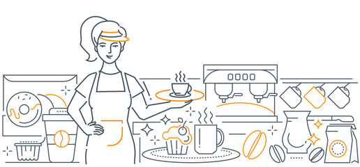 Coffee - modern line design style web banner