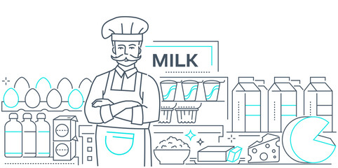 Fototapeta na wymiar Dairy products - colorful line design style illustration