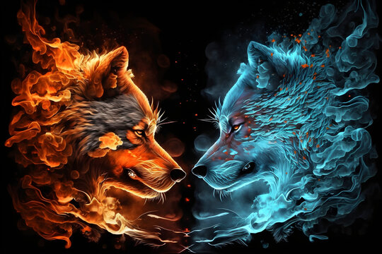 Wolf water and fire wallpaper