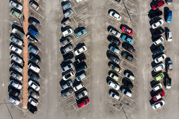 Aerial top view of the car parking lots