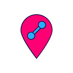 Filled outline Location gym icon isolated on white background. Vector