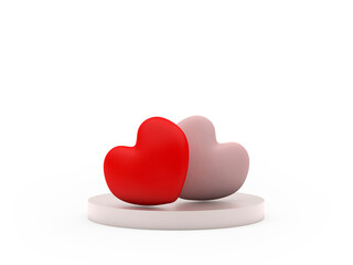 Red and pink hearts on a stand. 3D illustration