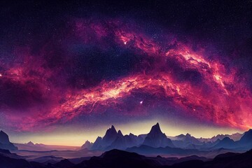Fototapeta na wymiar starry panorama in the mountains. Generative AI