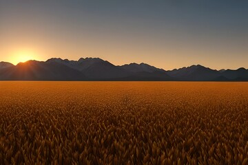 A farmlands, with mountains in the background, mady by Generative AI