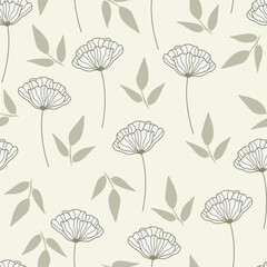 Leaves and flowers repeat pattern. Floral pattern design. Botanical tile. Good for prints, wrappings, textiles and fabrics.