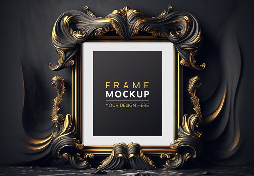 Sculpted Black and Gold Frame in Modern Interior Mockup with Generative Ai