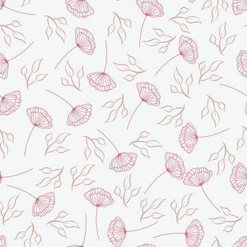 Leaves and flowers repeat pattern. Floral pattern design. Botanical tile. Good for prints, wrappings, textiles and fabrics.