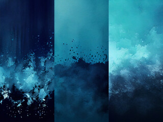 3 in 1 Watercolor background in blue, green, and white, featuring a gradient abstract cloudy sky concept with color splashes, fringed bleed stains, and blobs