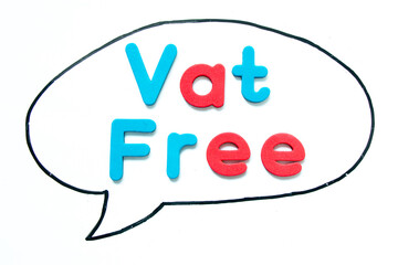 Alphabet letter with word vat free in black line hand drawing as bubble speech on white board background