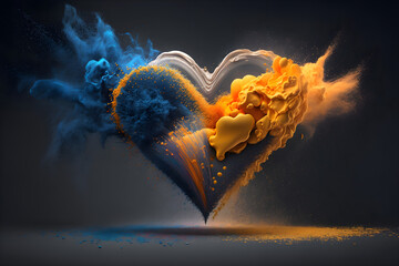 blue and yellow dust powder heart