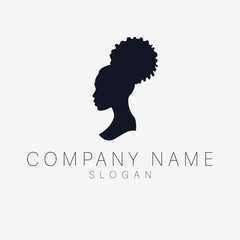 Fototapeta na wymiar African american woman with afro hair style illustration. Vector logo emblem for beauty industry. Head in circle logotype.