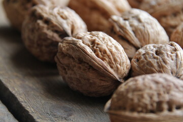 Walnuts on a vintage kitchen table.