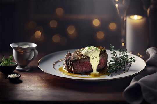 food photography with filet mignon with melting butter.