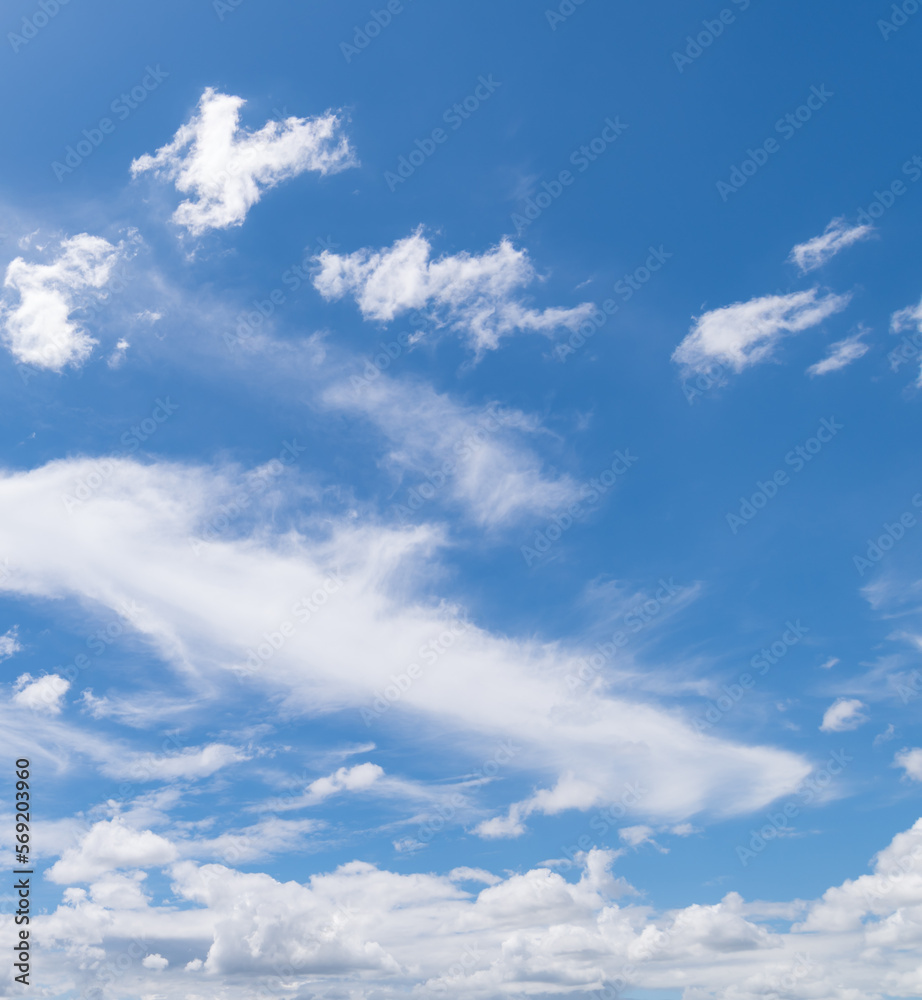 Wall mural panoramic view of clear blue sky and clouds, blue sky background with tiny clouds. white fluffy clou