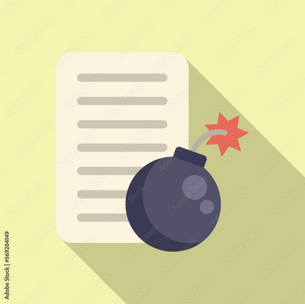 Poster file data bomb icon flat vector. hacker error. online email