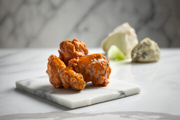 Juicy Buffalo Wings on Wooden Platter