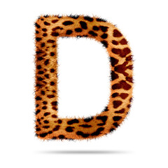 Alphabet letter d design with leopard fur texture