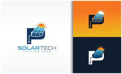 Letter P Solar Tech Energy Logo - obrazy, fototapety, plakaty