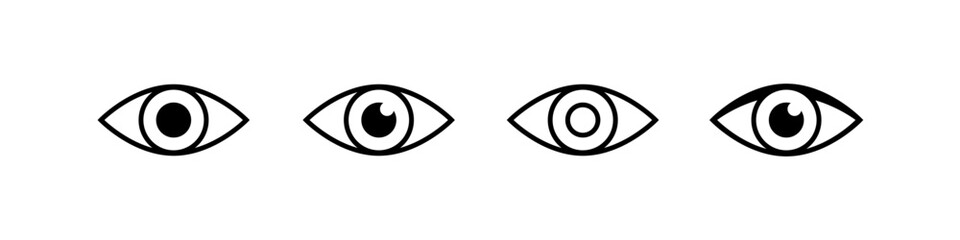 Eyes and eye icon set vector collection. Outline eye icons. Open and closed eyes images, sleeping eye shapes with eyelash, vector supervision and searching signs. Human vision. Set of eye flat style.