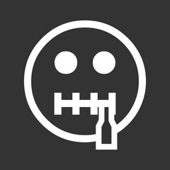 Zipper-Mouth Face vector emoji design. Isolated yellow face with simple, open eyes and a closed zipper for a mouth. Stop talking, secret sign design.