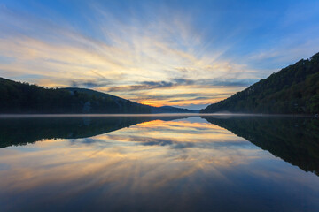 sunset over the lake Myczkowce, Bieszczady