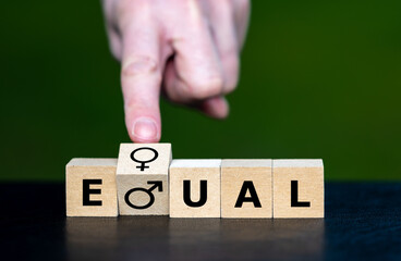 The two gender symbols of men and women used to form the word equal. Symbol that both gender have...