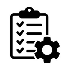 Clipboard and gear icon. Project management concept flat style. Technical support check list with cog. Software development concept. Vector illustration for web and app.
