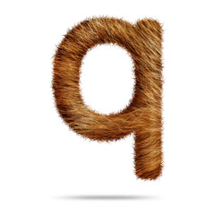Small alphabet letter q design with brown fur texture