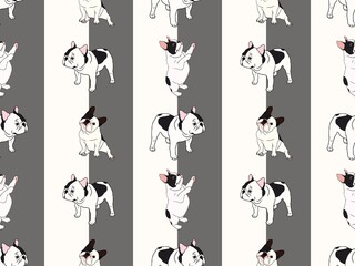 Hand drawn illustrations portrait of French Bulldog breed on two tone background. Design for seamless pattern. Texture for Fabric, Wrapping, Wallpaper, Print, Textile, Advertising and etc.