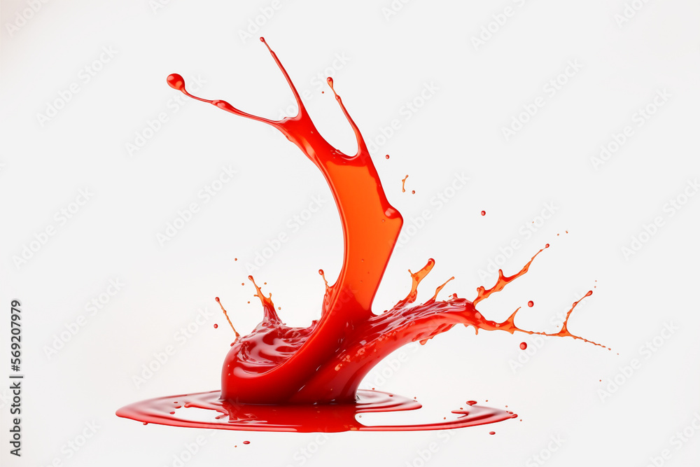 Poster red paint splash. tomato, strawbery or red juice splashing. ketchup splash on isolated white backgro