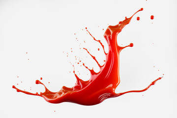 Red paint splash. Tomato, strawbery or red juice splashing. Ketchup splash on isolated white background. Food photography. With clipping path. Full depth of field.
