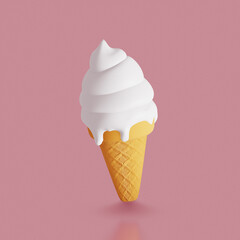 Sweet food icon. Vanilla Ice cream cone. 3d render
